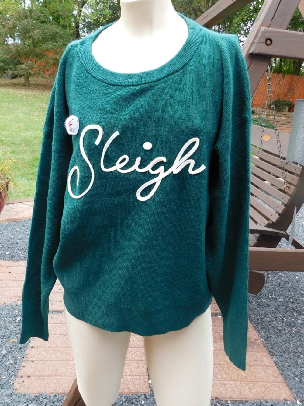 Rio & Rian Hunter Green Christmas Sweater SLEIGH sz Lg NEW w/ Tag